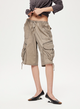 RURE 脏染洗水工装7分裤休闲短裤夏季穿搭立体剪裁口袋女夏新款