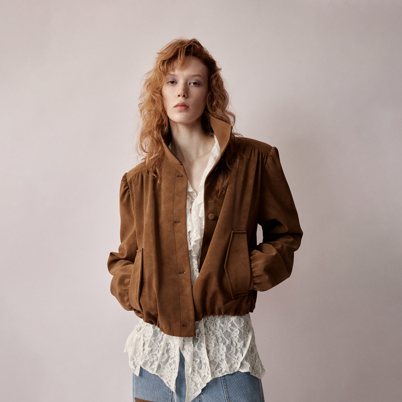 RURE复古绒面夹克短款秋冬复古棕色外套女2025新款穿搭上衣上装,女装/女士精品,短外套,淘宝优惠券,粉丝福利购,淘宝优惠卷