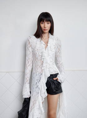 RURE复古荷叶边蕾丝连衣裙白色长裙秋季流行风格连身裙子2026流行