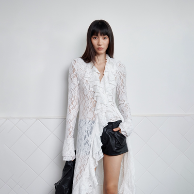RURE复古荷叶边蕾丝连衣裙