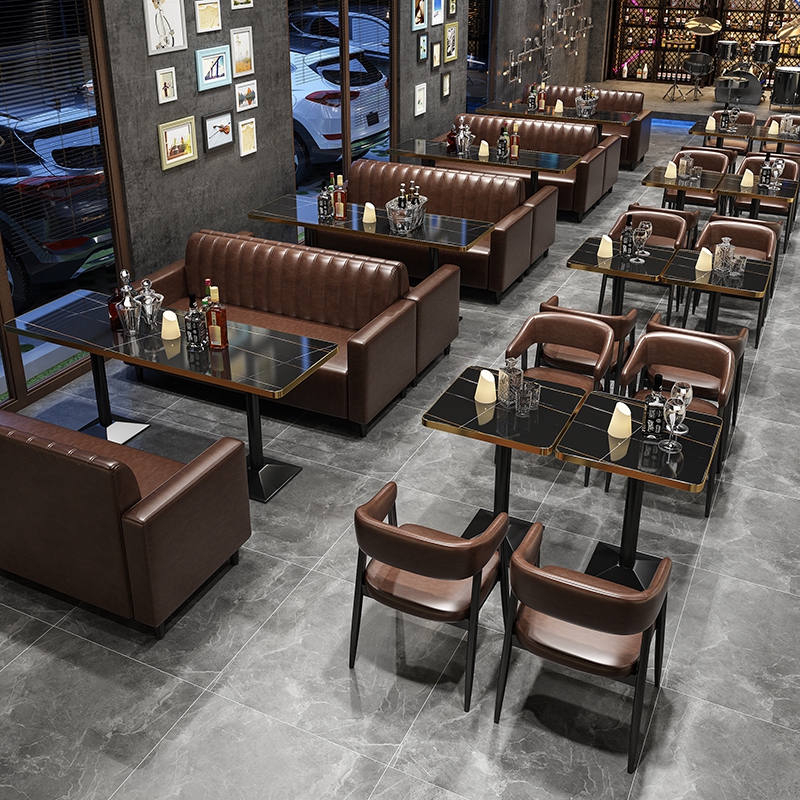 奶茶店沙发桌椅组合西餐厅咖啡馆甜品清酒吧烧烤火锅店双人皮卡座