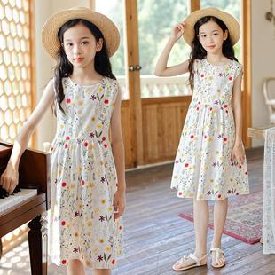 女童碎花连衣裙夏季 初中小学生儿童纯棉背心裙子中大童收腰公主裙