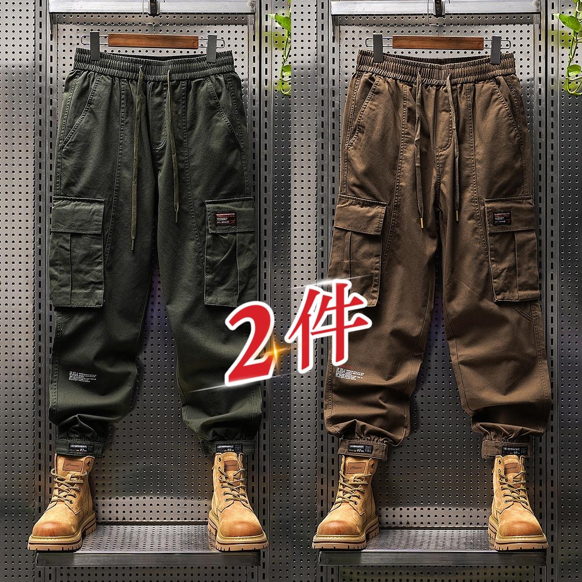 夏季薄款休闲工装裤男士潮牌宽松束脚裤魔术贴劳保服户外工作长裤