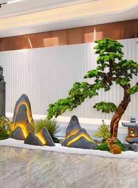 中式室内景观假山植物造