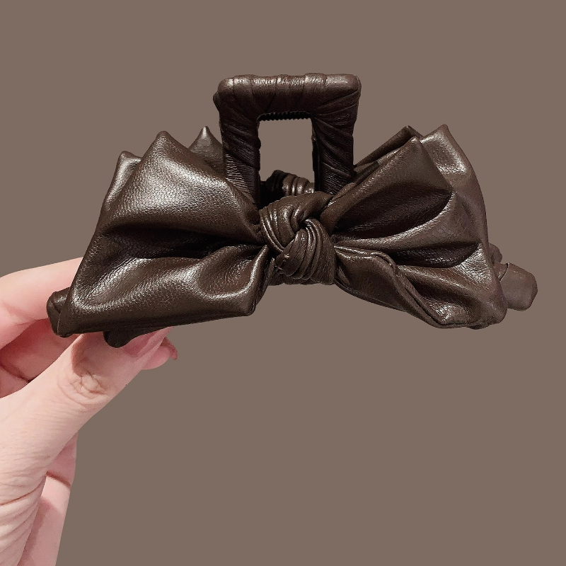 韩系ins东大门高端发夹蝴蝶结皮质大号抓夹轻奢小香风盘发鲨鱼夹