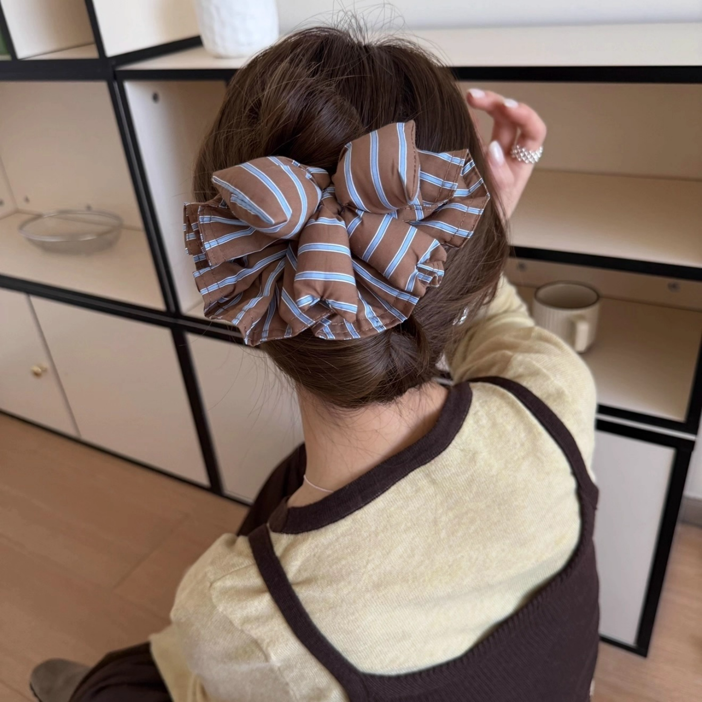 韩版ins清新条纹鸭嘴夹布艺充棉蝴蝶结发夹日常慵懒风后脑勺发饰