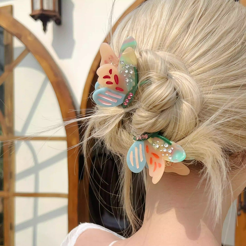 半扎发新款拼色蝴蝶抓夹