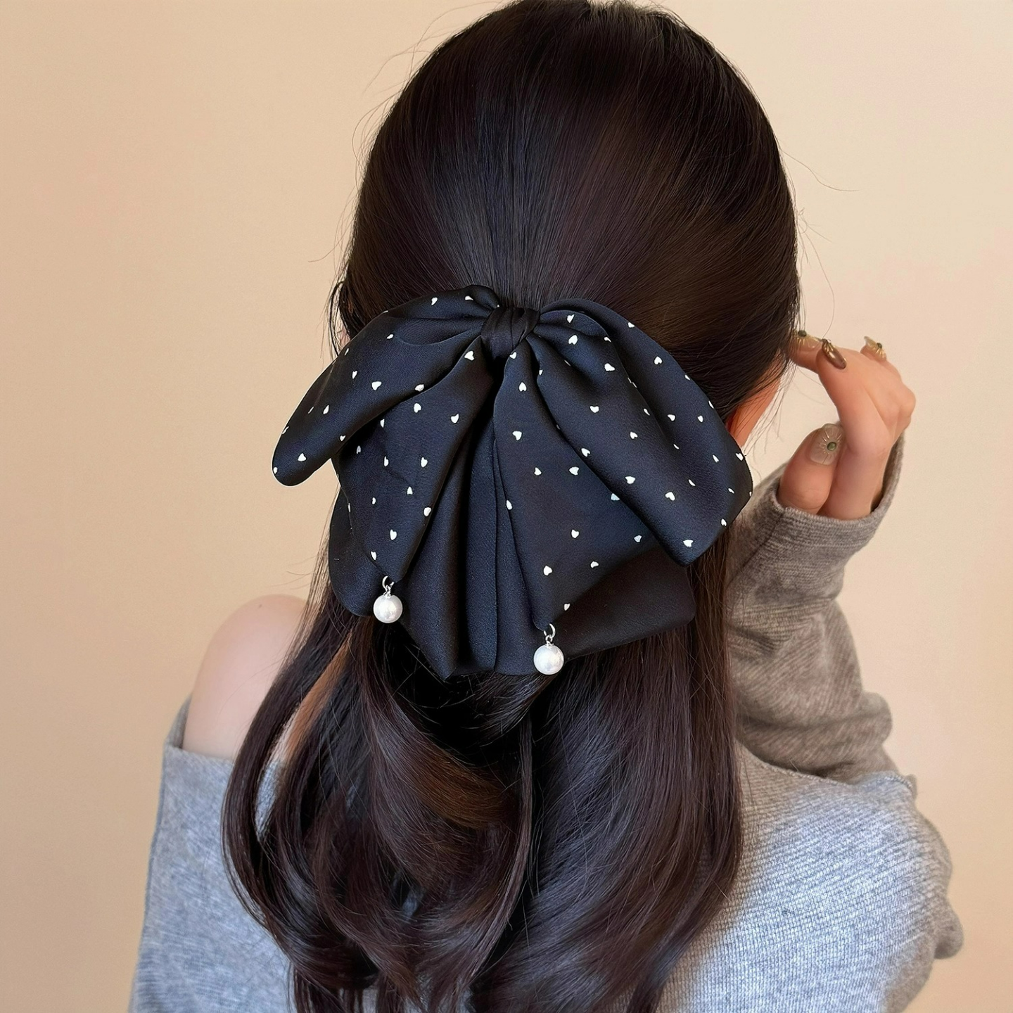 2025新款高端缎面波点蝴蝶结发饰