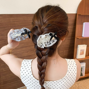 复古温柔白色蕾丝花边发夹女法式侧边夹2025新款甜美发卡头饰顶夹
