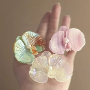 浮世花涧超仙法式复古蝴蝶兰花朵珍珠发夹小众气质醋酸刘海边夹