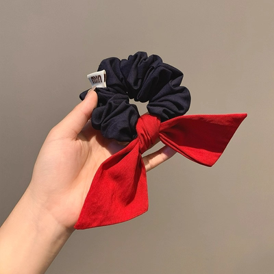 韩系红色蝴蝶结牛仔大肠发圈