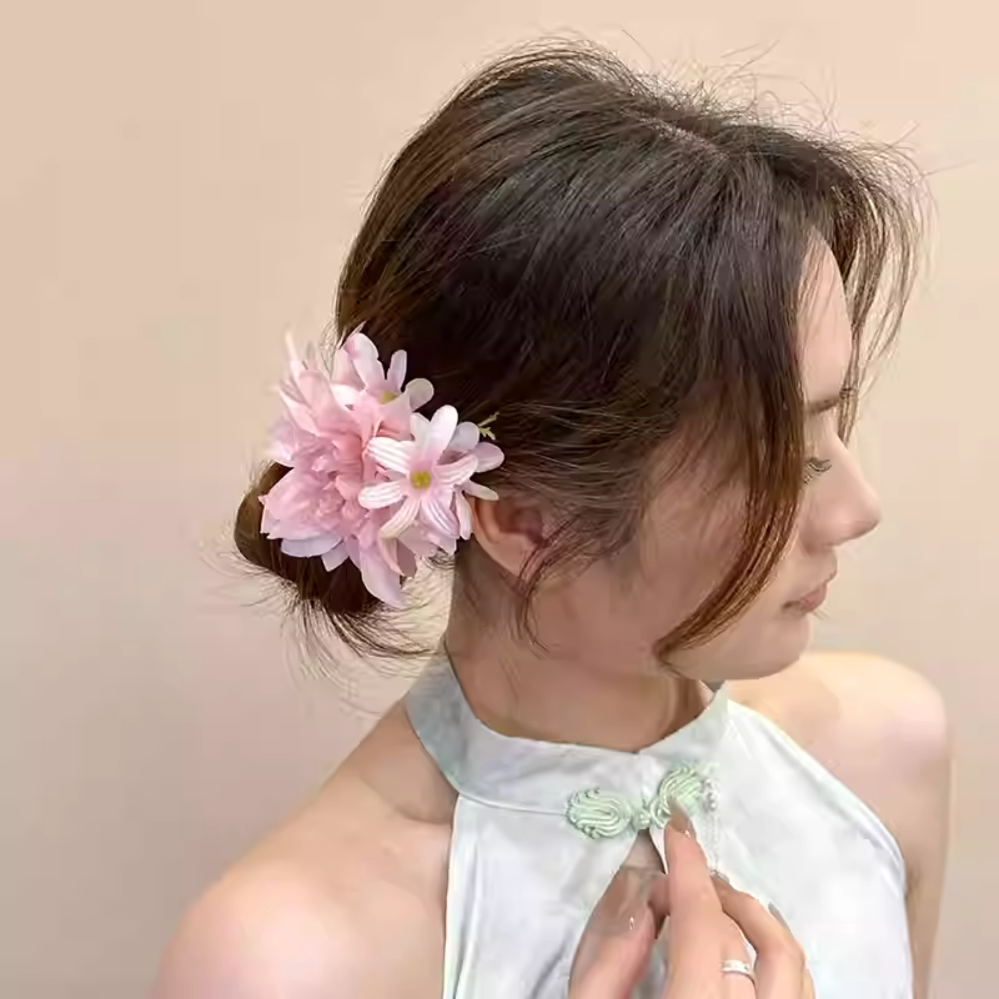 粉色牡丹花发夹女侧边夹