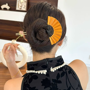 新中式古风金色扇子发簪女高端旗袍秀禾饰品新娘头饰2025新款发钗