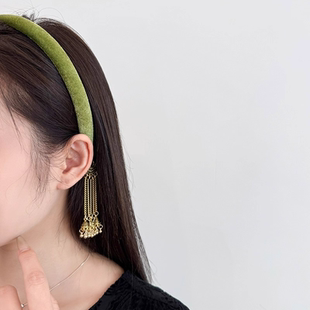 春夏复古绿新中式流苏丝绒发箍假耳环高级感头箍古风发饰头饰发卡
