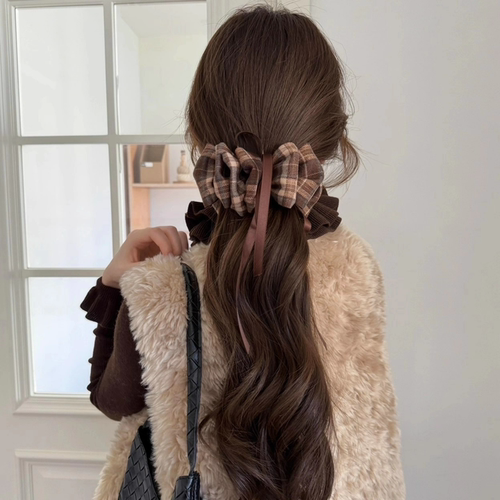 韩系复古格纹云朵香蕉夹