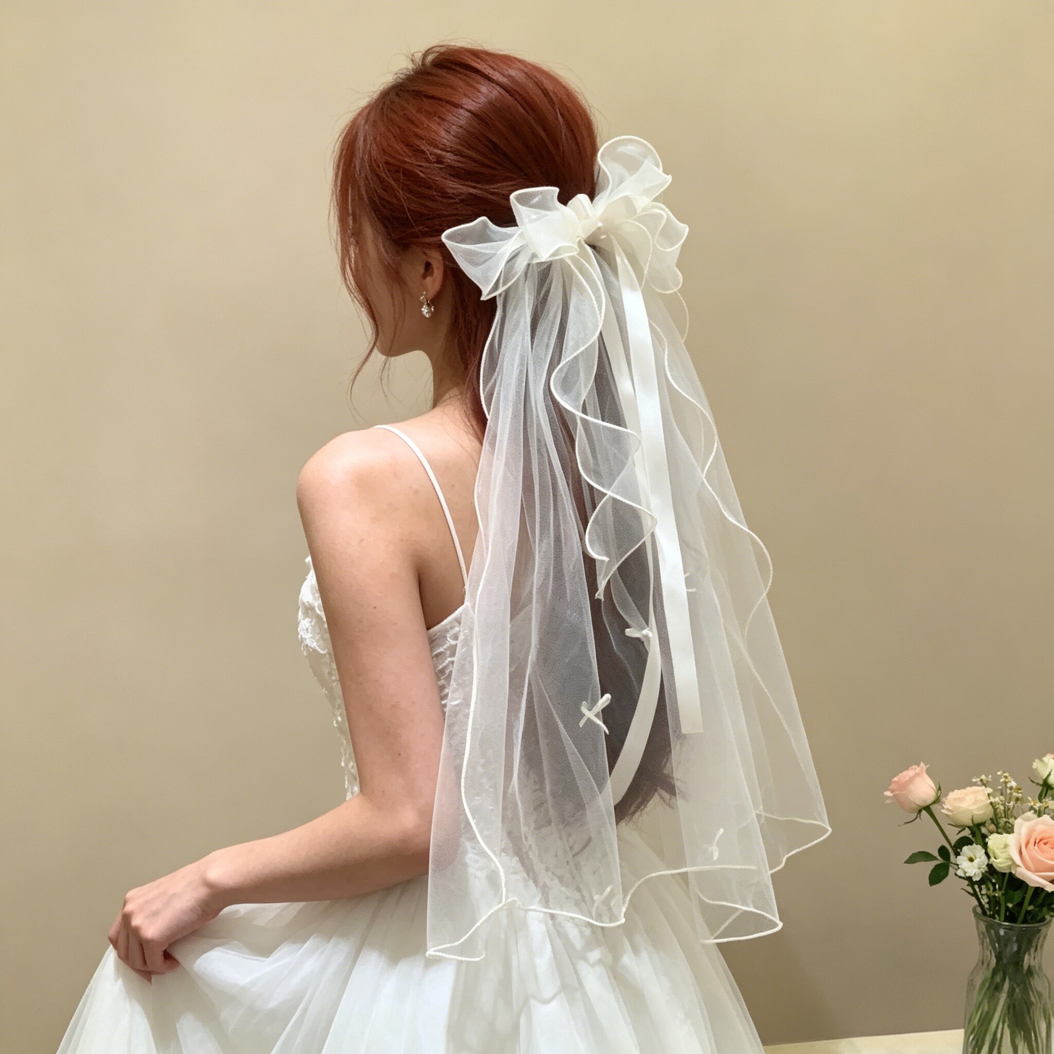超仙网纱订婚蝴蝶结头纱顶夹后脑勺发夹女生日求婚简约氛围感发饰