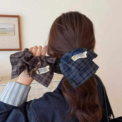 格子蝴蝶结方标发圈复古时尚