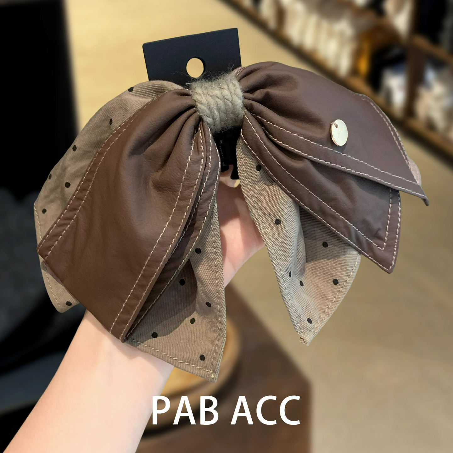 韩国新款高端气质皮质咖色波点布艺蝴蝶结抓夹马尾夹后脑勺鲨鱼夹,饰品/流行首饰/时尚饰品新,发饰,淘宝优惠券,粉丝福利购,淘宝优惠卷