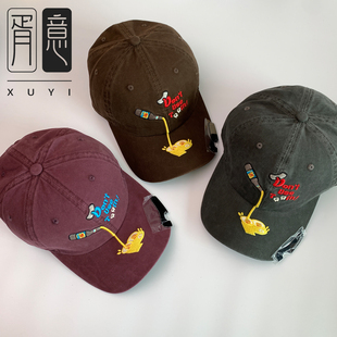 高品质小众潮酷刺绣棒球帽棉质男女复古弯檐鸭舌帽显脸小休闲帽子