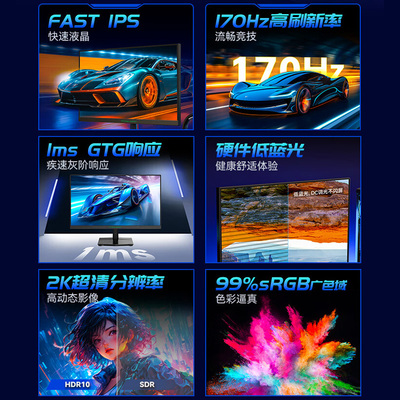 泰坦军团25寸2K显示器支援HDMI与DP介面 200Hz高刷电竞游戏用