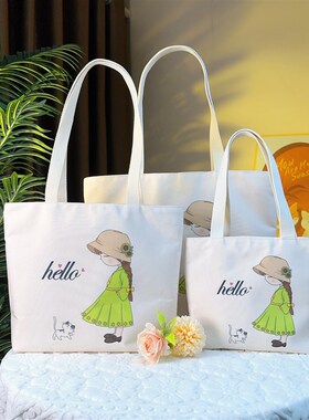 绿色女孩帆布包时尚单肩包大容量卡通学生补习包上班通勤时尚百搭