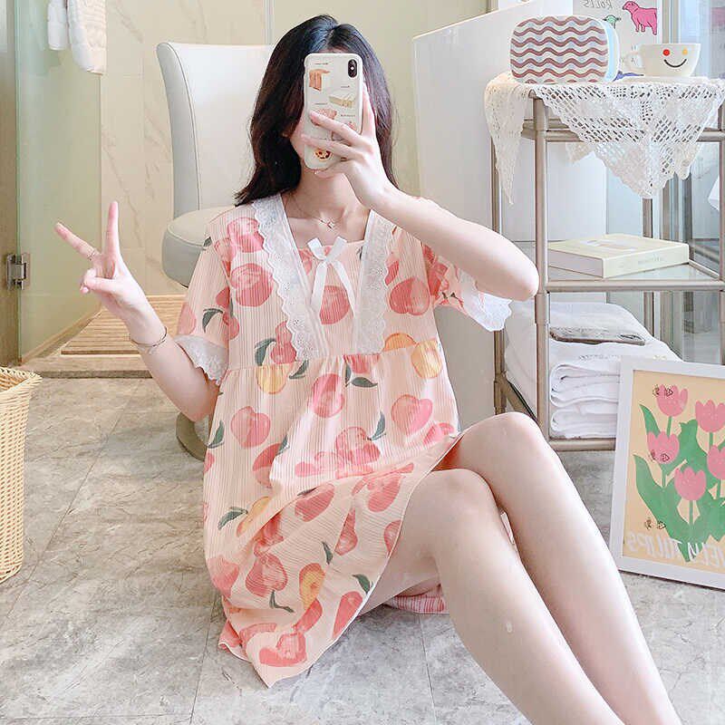 甜美睡衣女2024年新款夏季可爱女生F睡裙夏天大码连衣裙韩版家居
