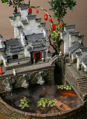 桌面景观b鱼缸流水摆件循环水客厅办公室鱼池造景开业乔迁新居礼