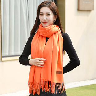 橘红色围巾女秋冬季定制logo刺绣韩版百搭年会活动同学聚会大红色