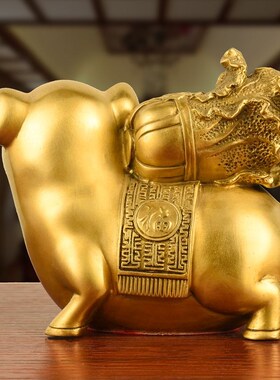 全铜百财金猪摆件招财猪客厅办公室摆设生肖Q猪店铺乔迁开业礼品