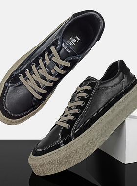 黑色板鞋男设计感小众男鞋软面真皮外贸头层牛皮休闲鞋子流行男鞋