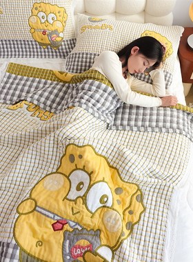 三件套纯棉纱布盖毯四季用成人午睡云朵泡芙被卡通家用全棉毛巾被