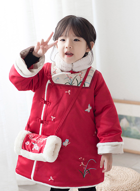 贝优拜年服女童汉服儿童唐装宝宝红色冬季棉服碎花成人刺绣中国风
