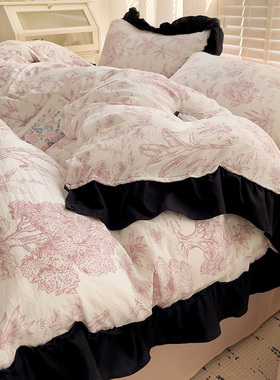 法式花边四件套床上用品非全纯棉高级感被套宿舍床单人三件套学生