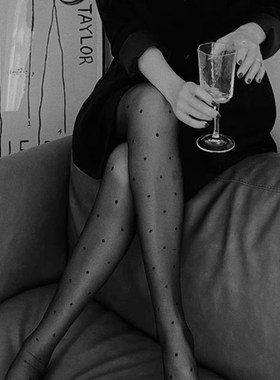 黑色波点丝袜女字母黑丝植绒款防勾丝加绒加厚连裤光腿神器假透肉