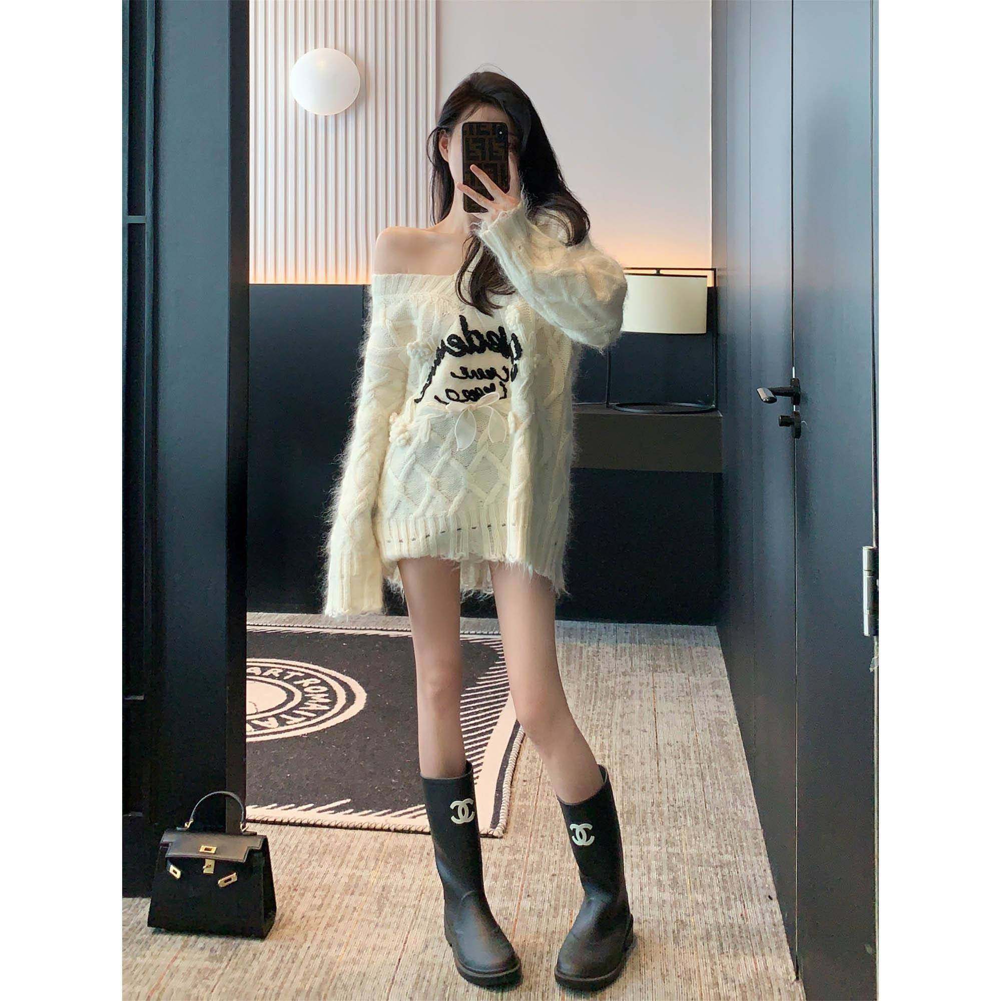 慵懒风针织毛衣女冬季2024年新款设计感小众V领时尚宽松套头上衣