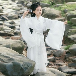 宝宝女童汉服夏季改良古风童装儿童古装演出服魏晋风仙侠白色套装