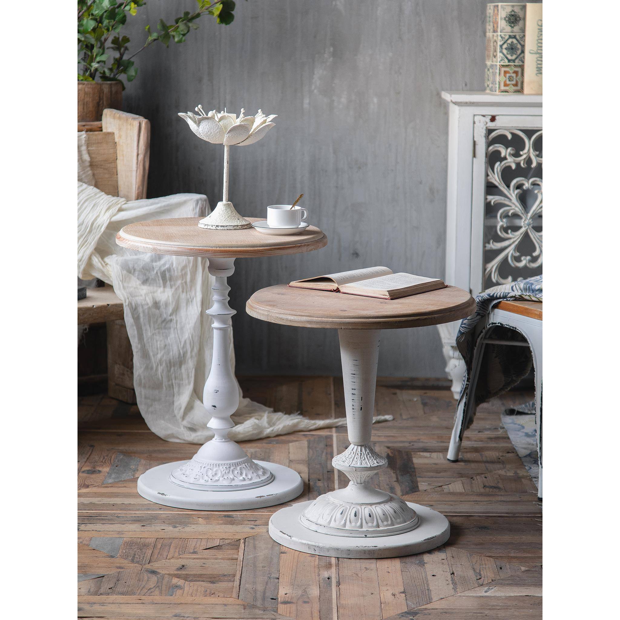 美式乡村茶几铁艺边几实木角几复古工业风阳台装饰圆桌子民宿