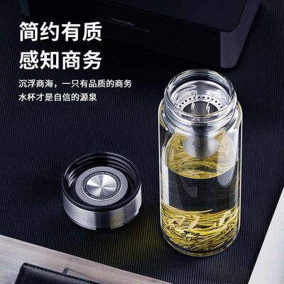 万象玻璃杯单层大容量水杯男士车载带盖茶杯便携高档夏季玻璃杯子