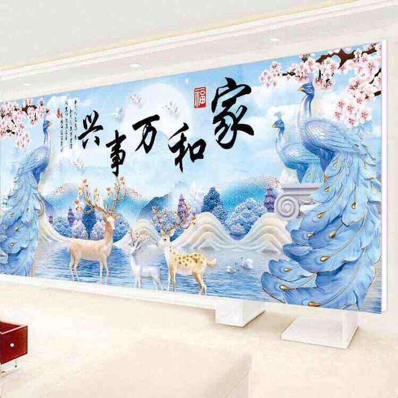 5D钻石画家和万事兴客厅风景山水画手工半成品半贴粘点钻石十字绣