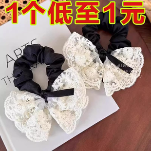 甜美蝴蝶結千金發圈蕾絲雙層溫柔韓版 刺繡復古發繩氣質 皮筋時尚