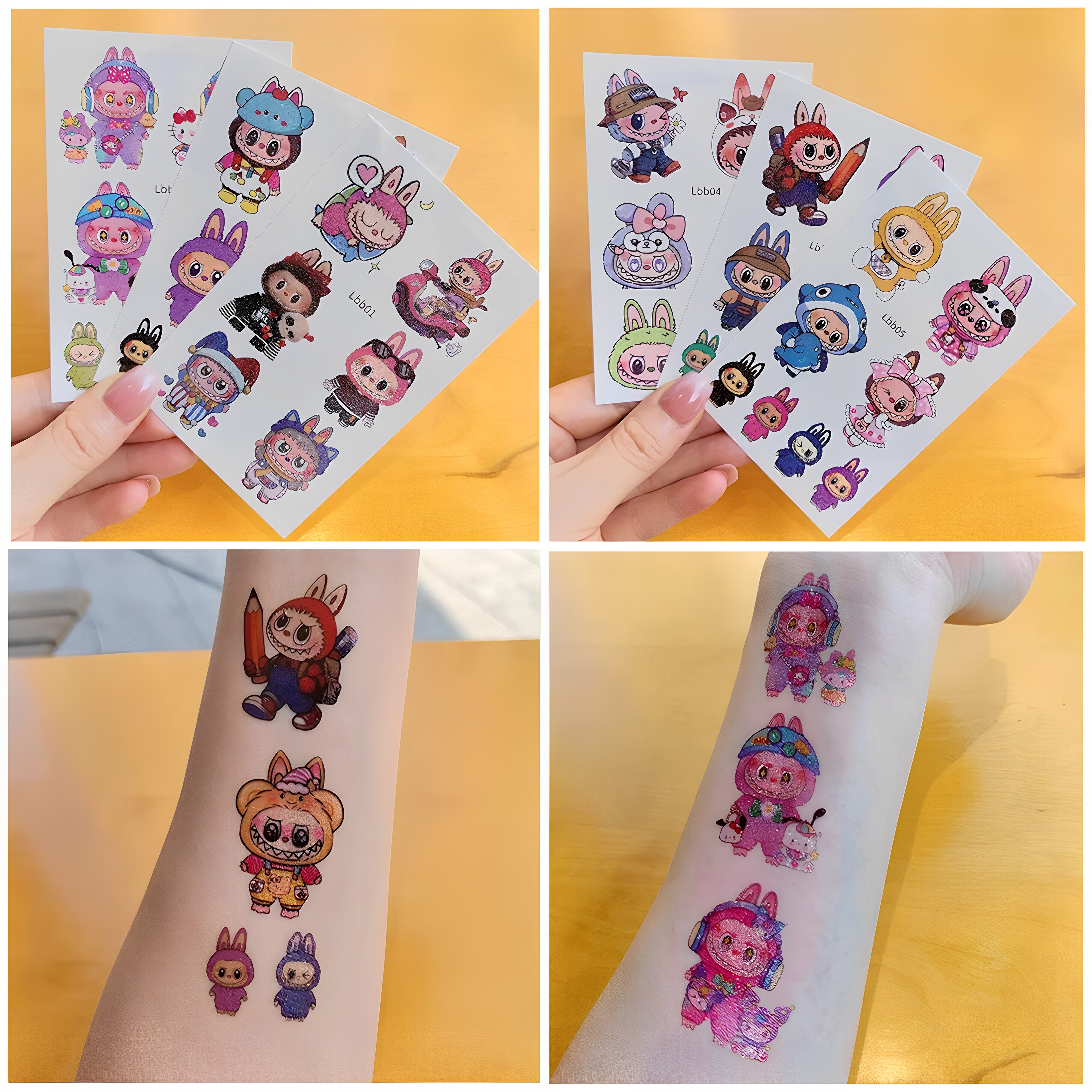 拉布布纹身贴闪粉Labubu脸贴纸可爱卡通儿童无毒可洗防水节日礼物
