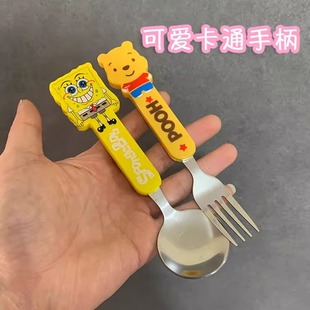 卡通可爱小熊饭勺创意吃饭分盘勺子叉子不锈钢餐勺家用可爱小餐具