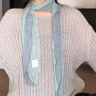 2025新款薄荷绿色丝巾春夏薄款氛围感高级韩系围巾细长条脖子配饰