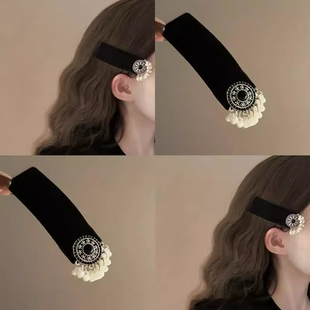 新中式发夹珍珠流苏植绒发卡国风方形黑植绒边夹汉服发饰蒙古头饰