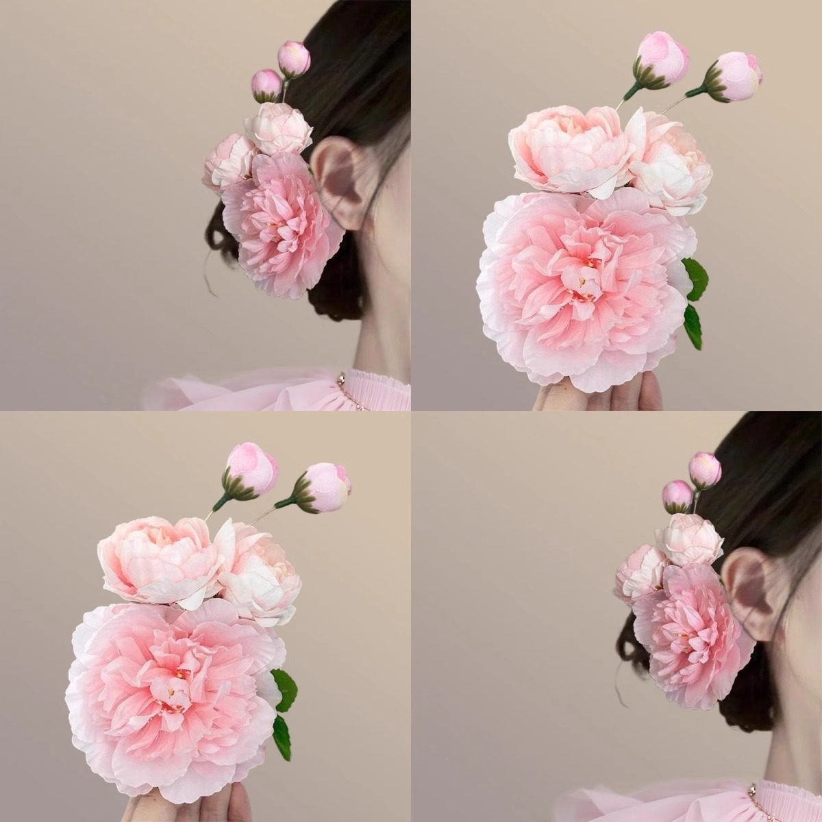 古风绢花牡丹花发夹侧边夹子甜美花朵头饰氛围汉服马面裙配饰发饰