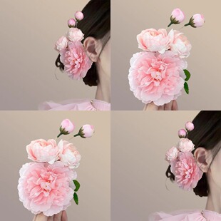 古风绢花牡丹花发夹侧边夹子甜美花朵头饰氛围汉服马面裙配饰发饰