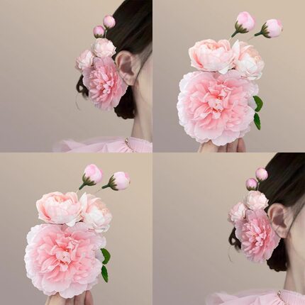 古风绢花牡丹花发夹侧边夹子甜美花朵头饰氛围汉服马面裙配饰发饰