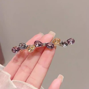 发夹边夹网红时尚优雅蝴蝶结水晶一字夹简约时尚夹顶弹簧夹发卡女