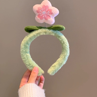 2025新款韩版可爱毛绒花朵发箍女卡通甜美发卡洗脸防滑毛茸茸头箍