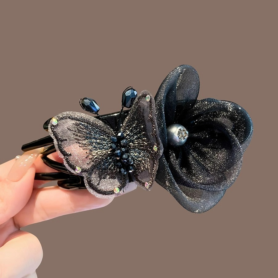 新中式手工刺绣蝴蝶抓夹